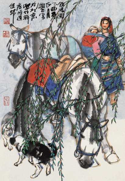 史国良 2005年作 饮马图 镜心
